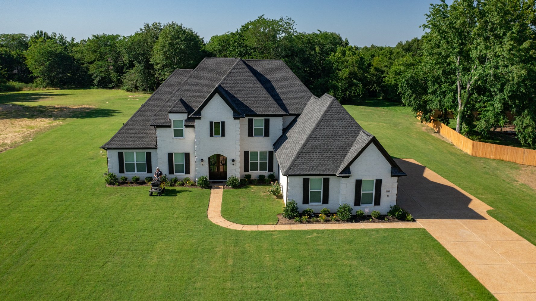 Aerial view of a lush green lawn