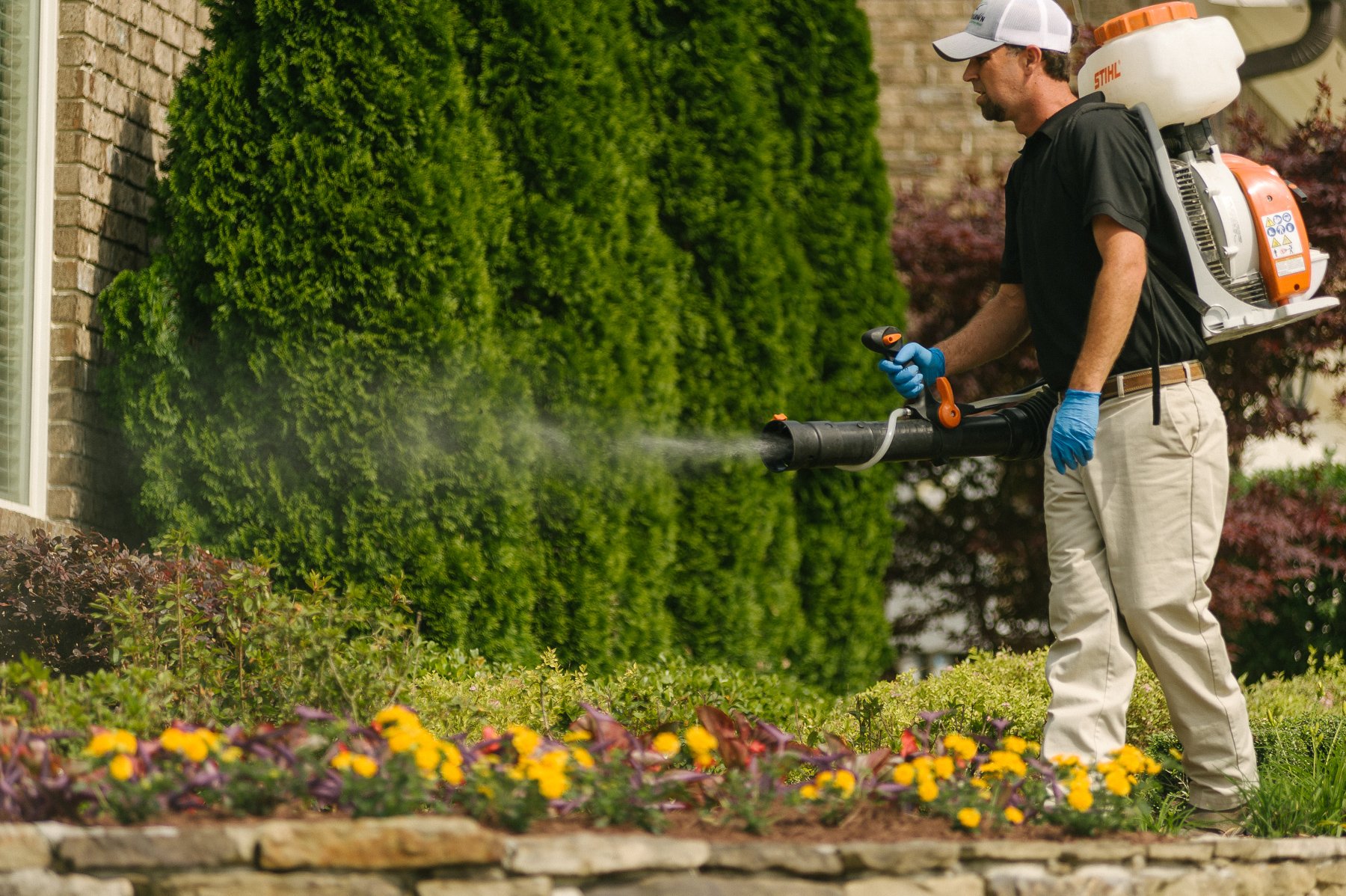 Technician spraying mosquito control