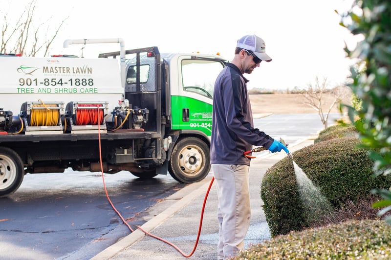 plant health care technician fertilizing shrubs