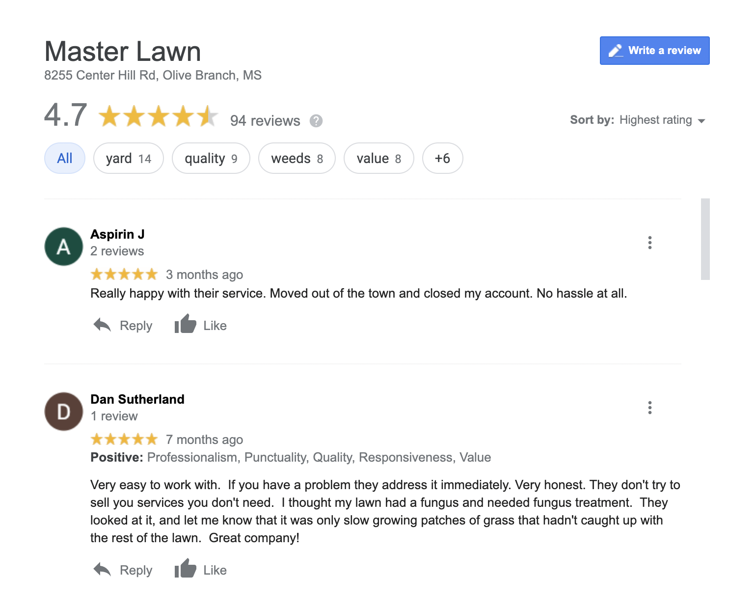 master lawn google reviews